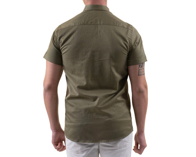 Cotton Linen Khaki Green Short Sleeve SS26