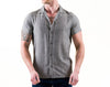 Linen Cotton Short Sleeve Gray Striped Button Up SS21