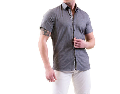 Cotton Short Sleeve Gray Button Up SS25