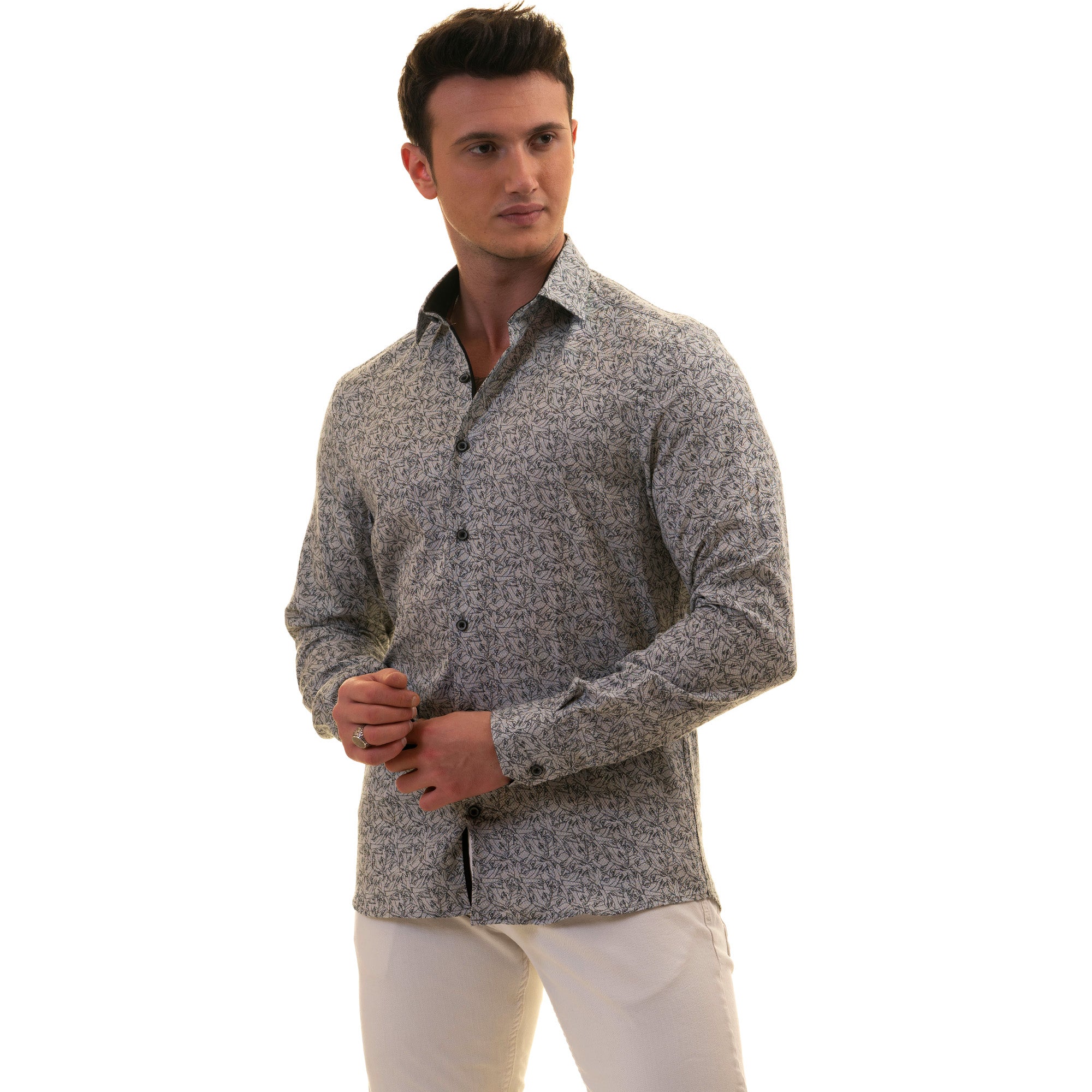 Men's Long Sleeve Button Down / Picasso Gray C5 - Gravity Homme