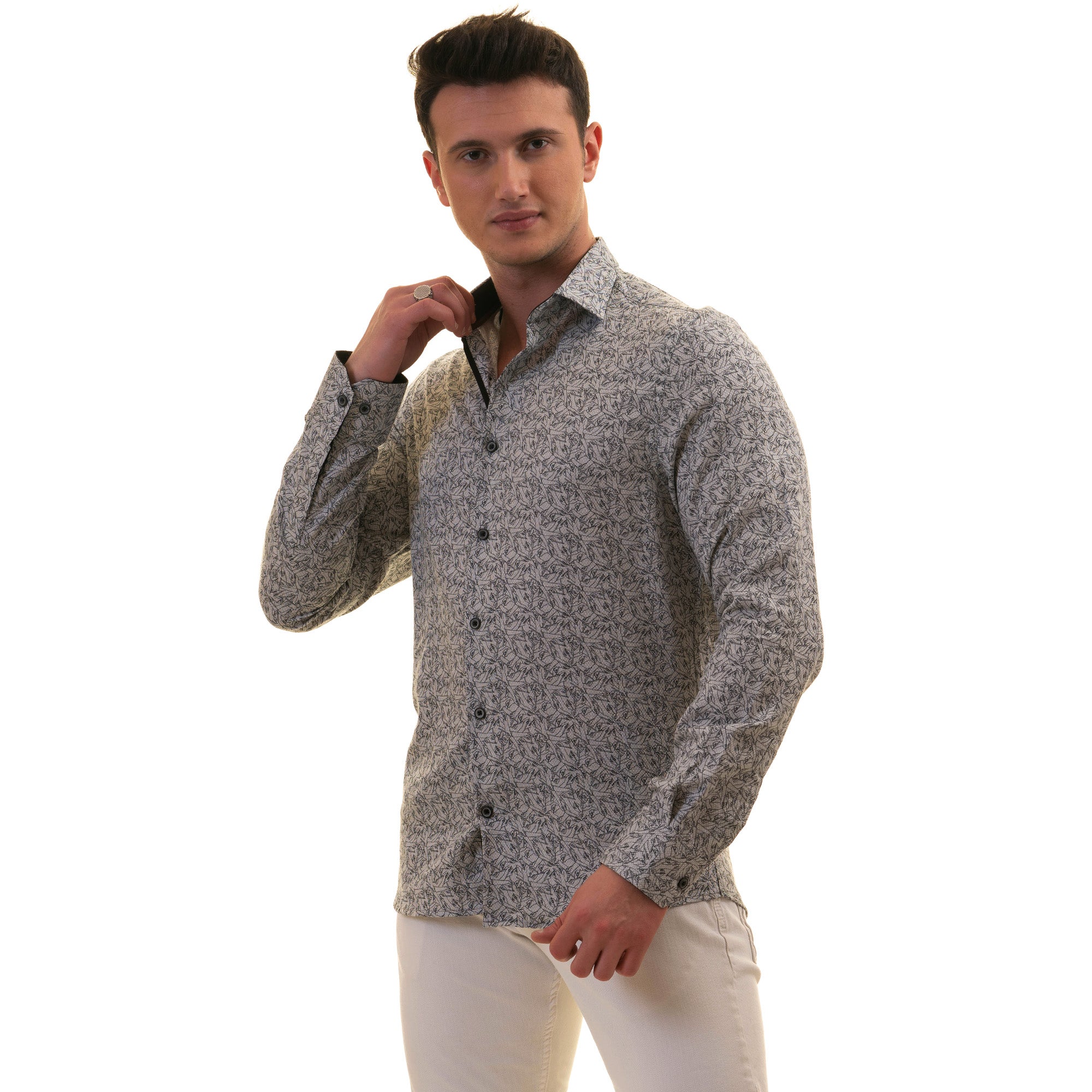 Men's Long Sleeve Button Down / Picasso Gray C5 - Gravity Homme